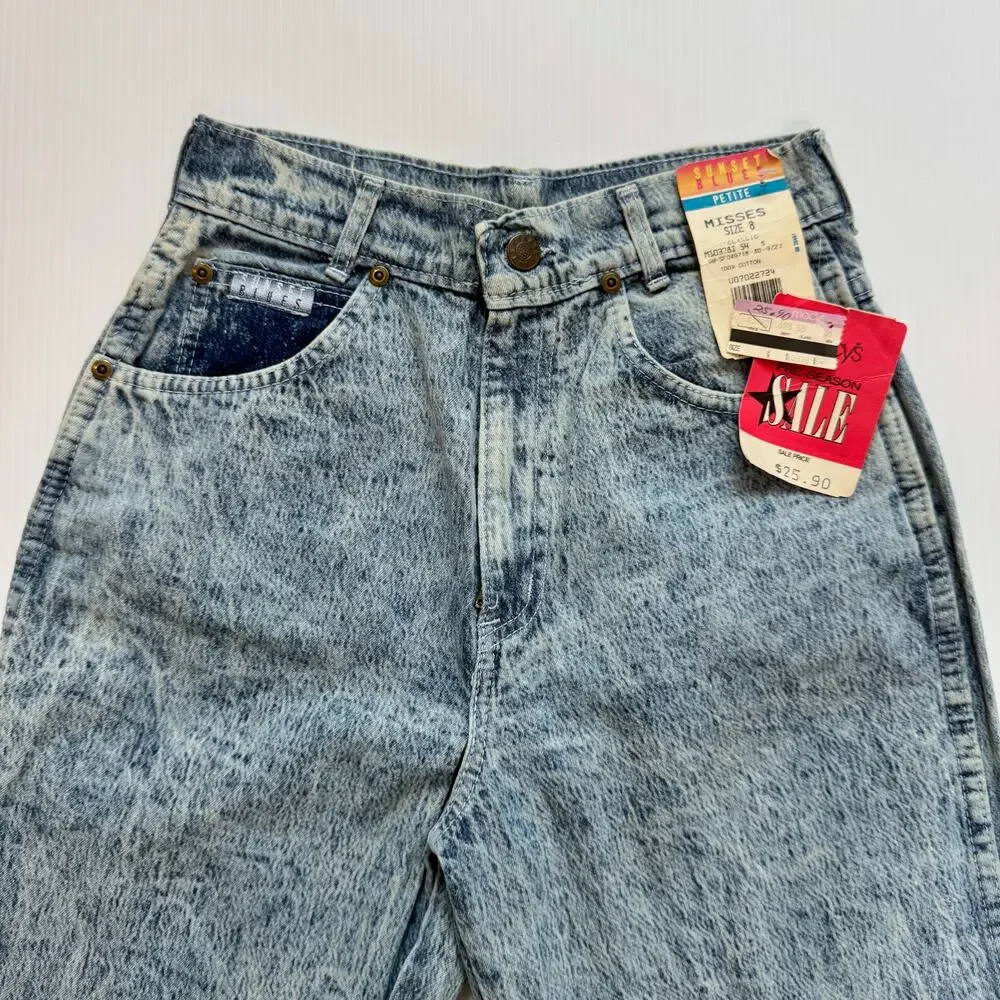 VTG 80s NWT High Rise Acid Wash Jeans Women's 8 Petite Americana USA Deadstock - Picture 6 of 15
